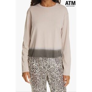 ATM WOMEN NWT DIP DYE CREW NECK LONG SLEEVE COTTON QUARTZ/FLINT T-SHIRT. SIZE L
